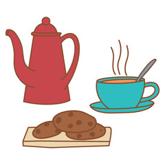 cup of tea and teapot isolated on white