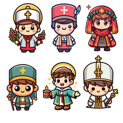 Cute little boy ortodox costume. Vector illustration.