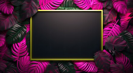 Experience nature with a twist through a background adorned with realistic leaves framed by neon accents, blending organic beauty with futuristic flair.