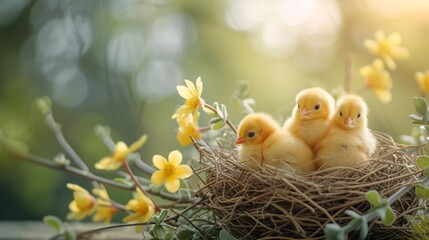 An adorable Easter egg nest with tiny chicks, evoking feelings of warmth and togetherness