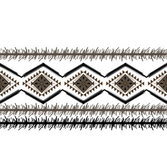 Obraz premium Embroidered cross-stitch ethnic fabric Geometric ornament ethnic pattern design. Use for fabric, textile, interior decoration elements, upholstery, and wrapping.