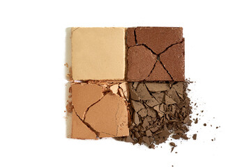 Broken eye shadows isolated on white background