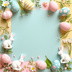 Naklejka na ściany i meble An Easter-themed photo border featuring pastel-colored eggs and whimsical bunny silhouettes