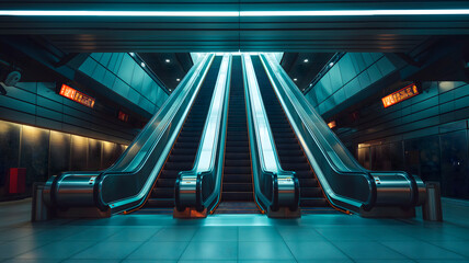 Fotografía antigua en color de una escalera mecánica del metro de Londres