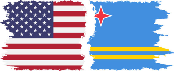 Aruba and USA grunge flags connection vector
