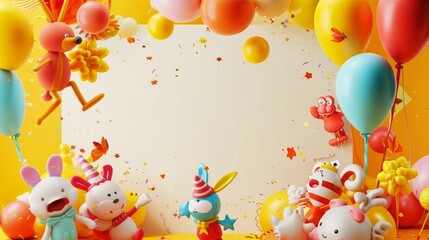 Group of Toy Animals Standing in Front of Balloons