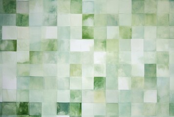 A Painting of Green Squares on a White Background