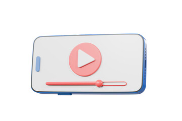 3D Cartoon minimal mobile modern playing video floating icon on pink pastel background, wireless media, streaming smartphone, mobile playing video online, banner, copy space, 3d rendering illustration © Theeraphat