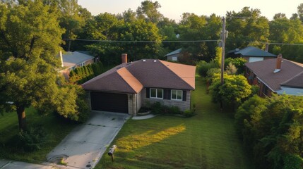 Fototapeta na wymiar Aerial View of a Home in a Neighborhood