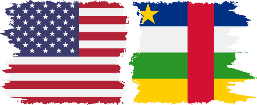 Central African Republic and USA grunge flags connection vecto