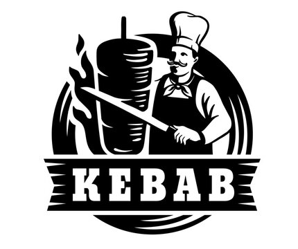 doner kebap man logo emblem. fast food street chef