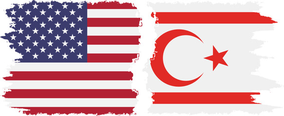 Turkish Republic of Northern Cyprus and USA grunge flags conne