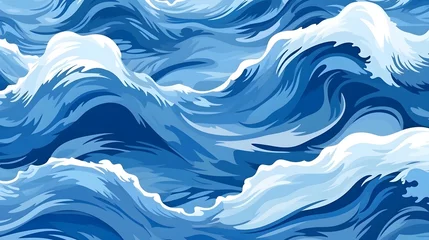Fotobehang Seamless pattern background of beautiful blue ocean waves © Ziyan Yang