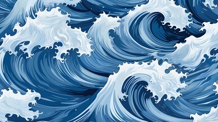 Fototapeta na wymiar Seamless pattern background of beautiful blue ocean waves