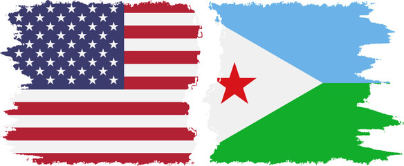 Djibouti and USA grunge flags connection vector