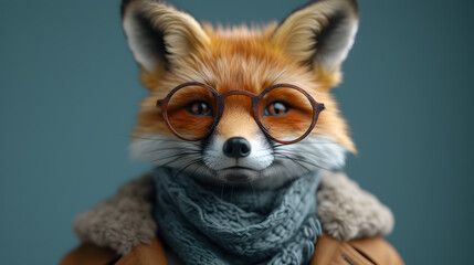 Obraz premium Eyecatching Fox with Glasses and Scarf Portrait