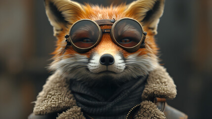 Elegant Red Fox Wearing Jacket and Goggles