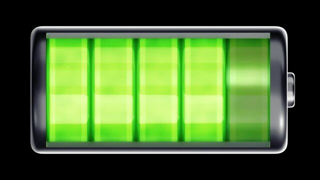 Process of Charging a Battery - 3D Animation. Two various animations of an abstract battery with inbuilt charge indicator which is in progress. 3D-rendering graphics on a transparent background.