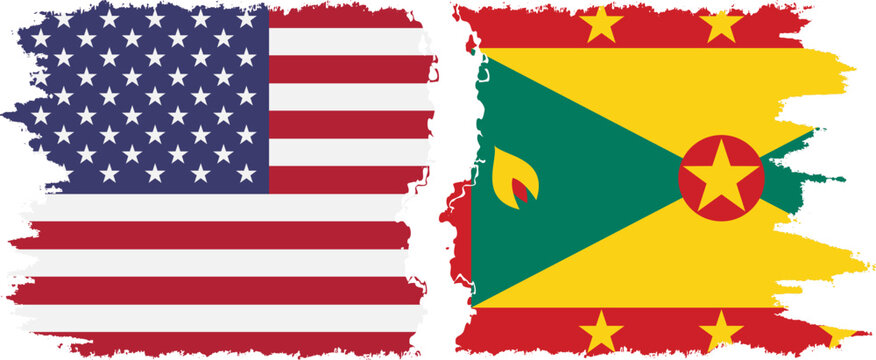Grenada and USA grunge flags connection vector