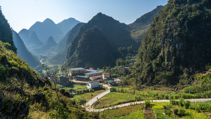Ha Giang Loop roads in Vietnam mountains. - obrazy, fototapety, plakaty