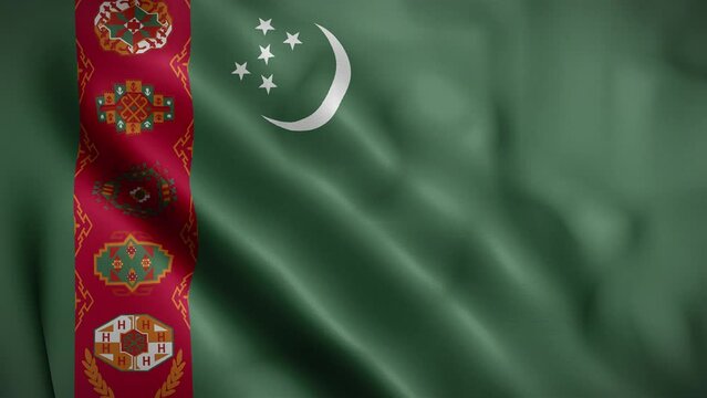 Turkmenistan waving flag, Flag of Turkmenistan Animation, Turkmen Flag Closeup, 4k Turkmen Flag Waving Animation