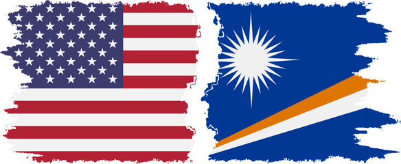 Marshall Islands and USA grunge flags connection vector