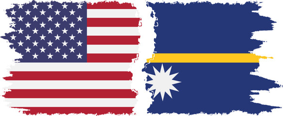 Nauru and USA grunge flags connection vector
