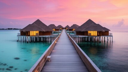 tropical paradise Maldives, resort Hotel - obrazy, fototapety, plakaty