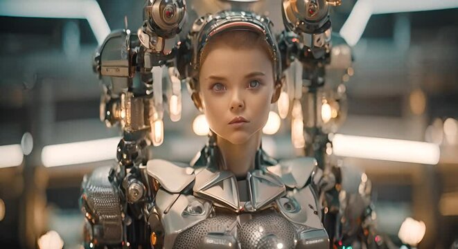 Portrait of woman ai robot Artificial intelligence concept	