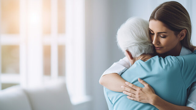 Senior patient, funny or happy caregiver talking for healthcare support at nursing home clinic. Smile, women laughing or nurse speaking of joke to a mature person or woman in a friendly conversation
