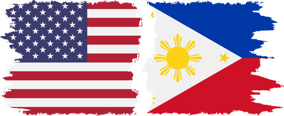 Philippines and USA grunge flags connection vector