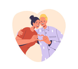 Happy Couple Clasps Hands, Forming Heart Shape, Their Eyes Brimming With Affection. Pregnant Woman and her Husband