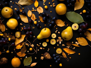 Creative layout made of golden autumn fruits