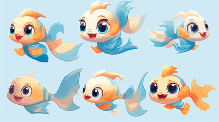 Fototapeta na wymiar cartoon illustration of funny fish set on isolated white background