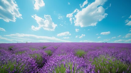 Beautiful natural background with lavender field and blue sky large copyspace area with copy space for text