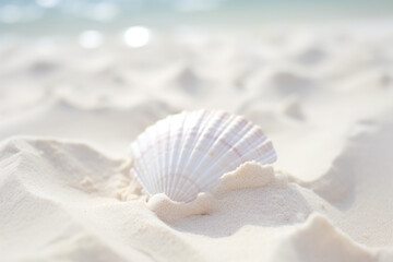 Fototapeta na wymiar white seashell on the sandy beach
