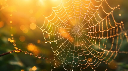 Sparkling dewdrops on a spider's web, a masterpiece of nature's jewelry