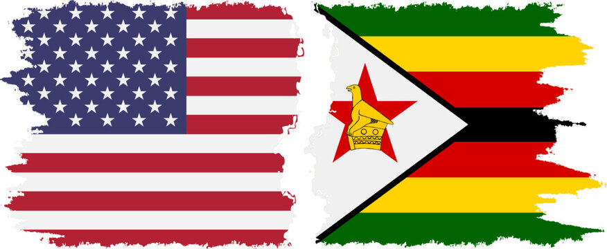 Zimbabwe and USA grunge flags connection vector