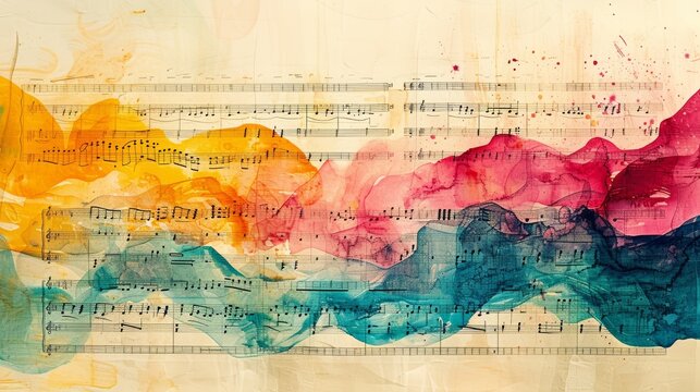 Sheet music transformed into a colorful symphony of shapes and patterns