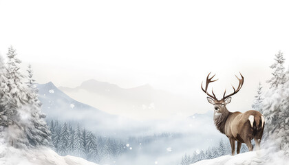 Deer on snow-covered mountain in winter