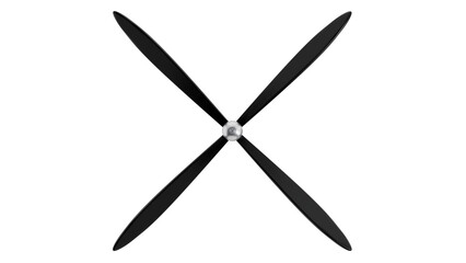 Black four-bladed aircraft propeller isolated on transparent and white background. Aircraft concept. 3D render