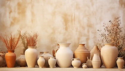 Clay vases and pots in a pottery workshop in Morocco - obrazy, fototapety, plakaty