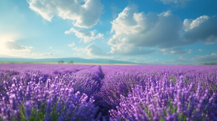 Obraz premium Beautiful natural background with lavender field and blue sky large copyspace area with copy space for text