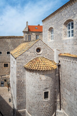 Amazing view with the beautiful old architecture of stone buildings in the old town of Dubrovnik on the coast of the Adriatic Sea, Croatia.
