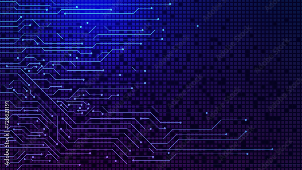 Poster blue circuit board technology futuristic. abstract scifi pcb trace data transfer. digital communicat