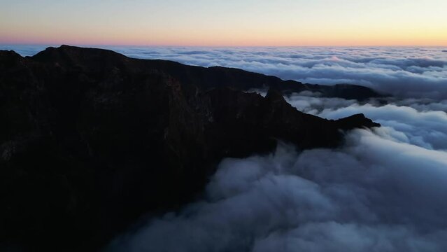 Madeira Portugal mountain clouds sunset night aerial