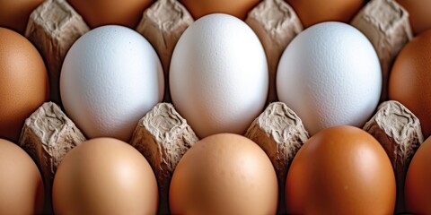 Contrasting white egg in brown egg carton, Generative AI