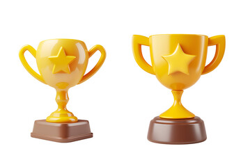 Cartoon 3D Render of a Yellow Trophy with a Star, Iconic Cup, Isolated on Transparent Background, PNG
