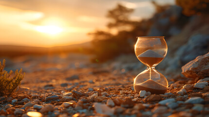 Hourglass and Rocks in the Desert at Sunset