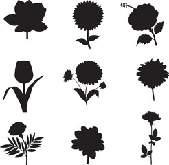 Black flowers silhouette vector art.